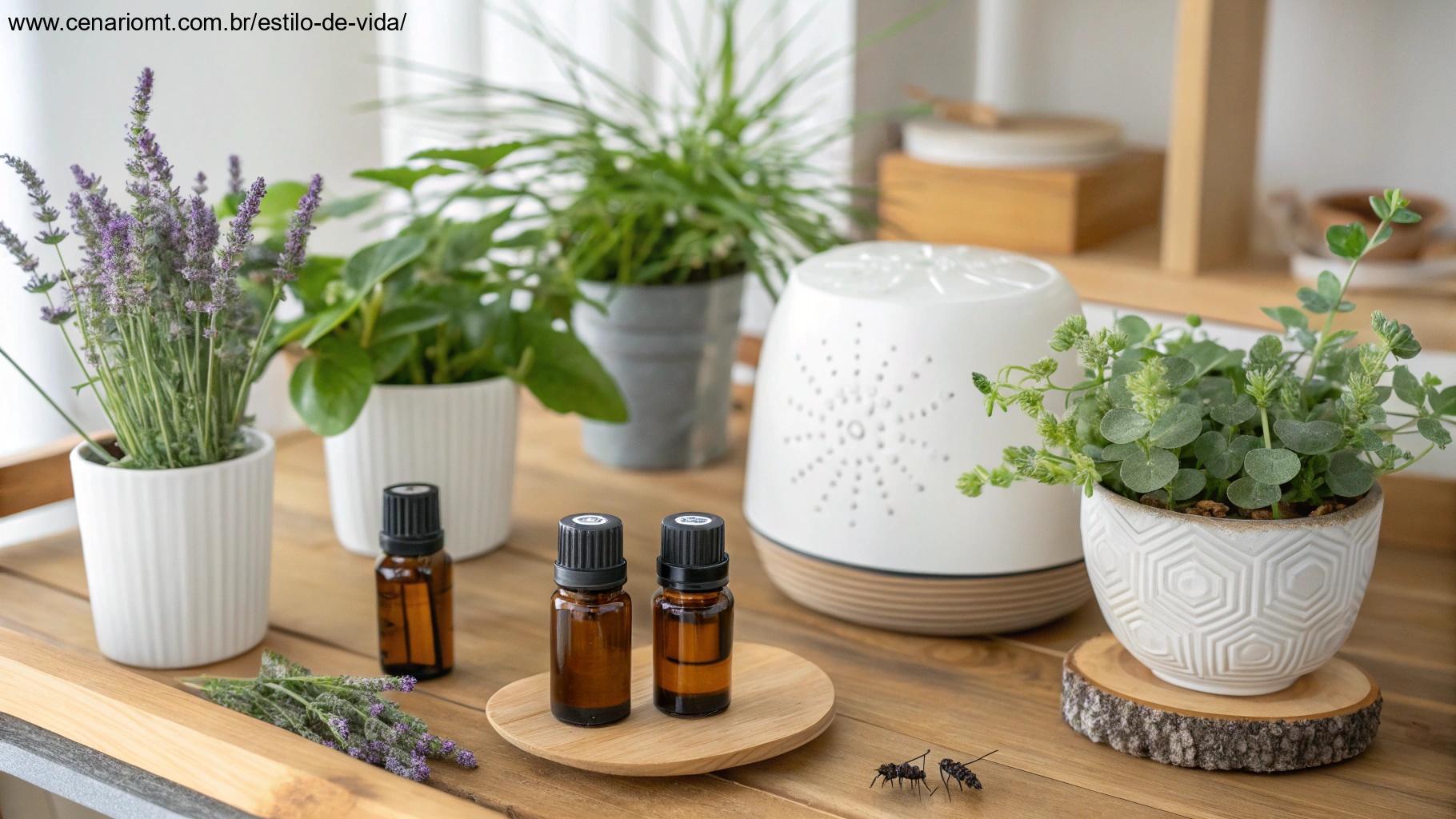 Ambiente doméstico com soluções naturais para afastar insetos.