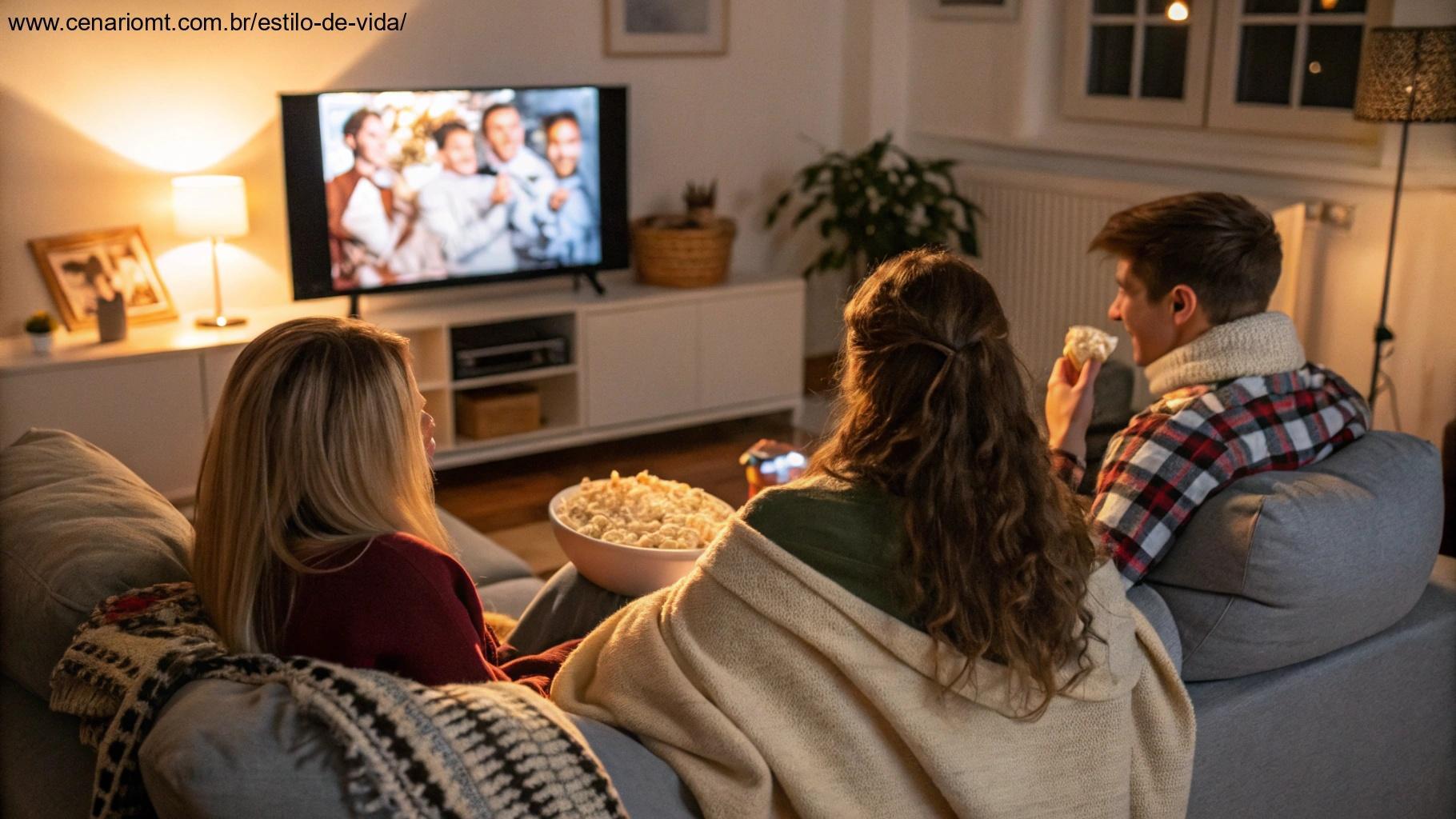 Uma noite de filmes antigos com amigos, criando memórias compartilhadas