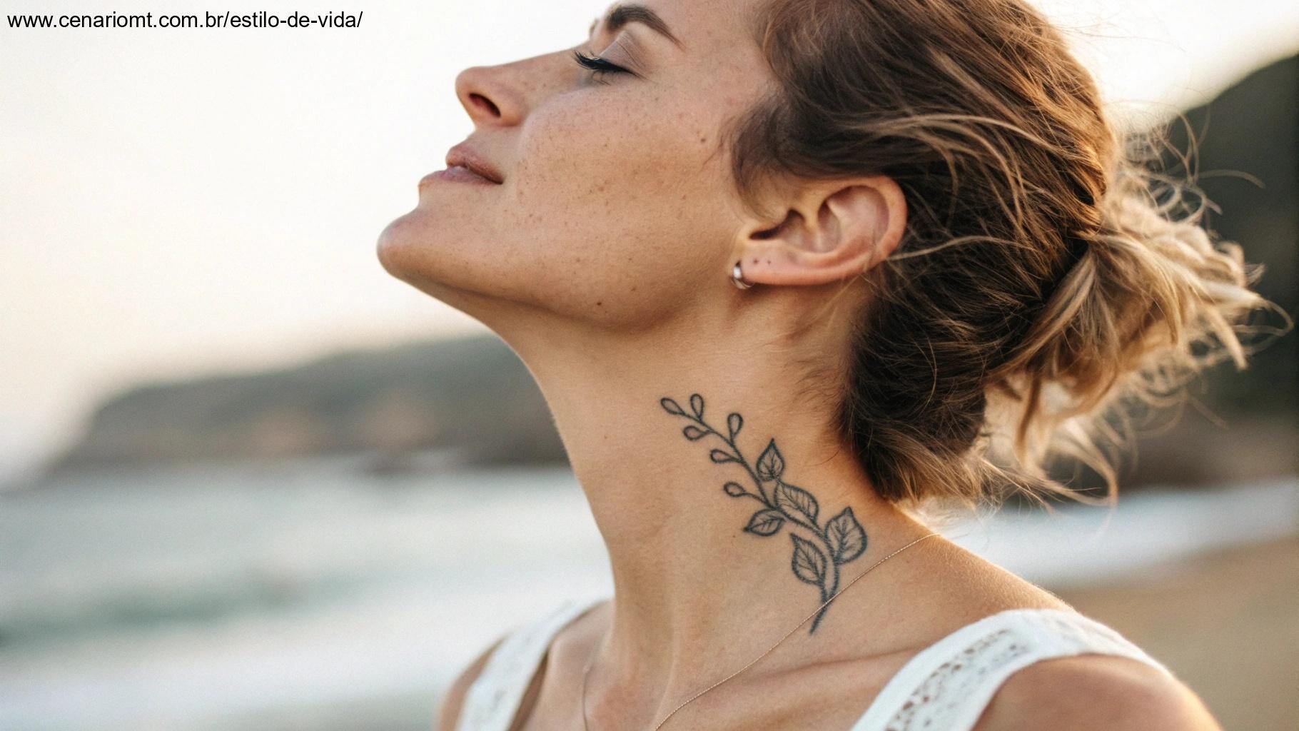 Imagem do pescoço sendo tatuado.