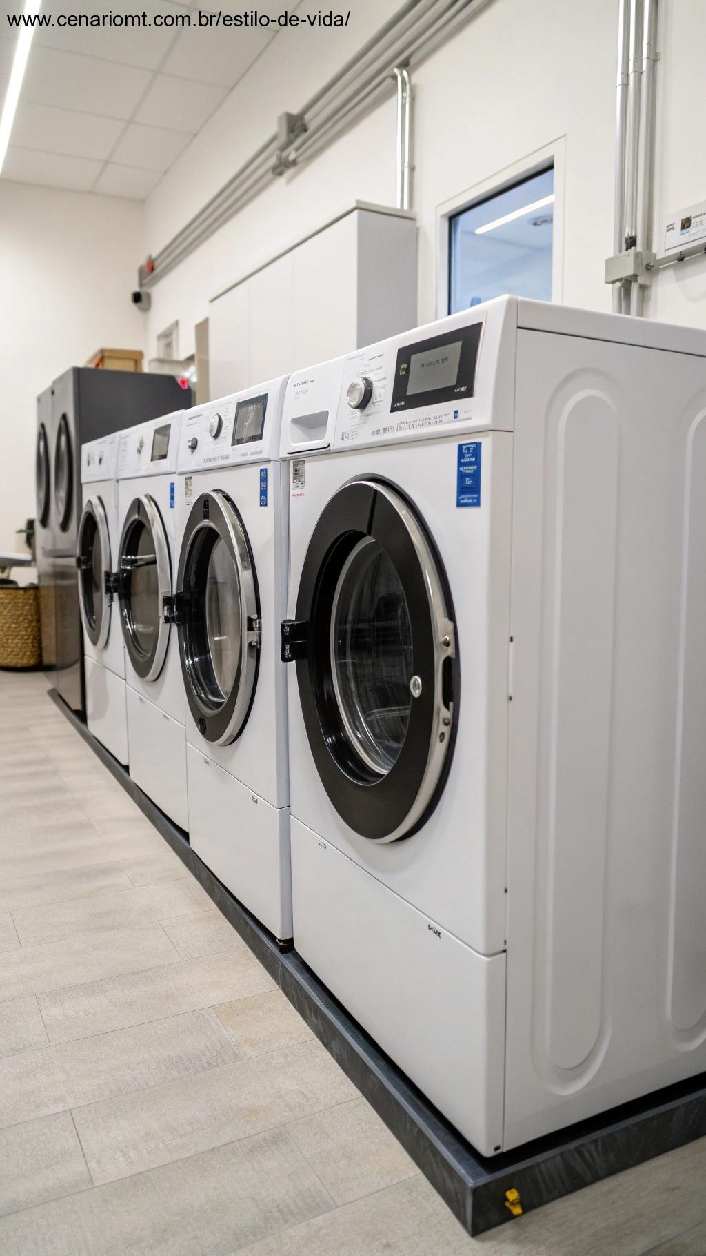 Secadoras com sistema de dobragem automática em uma lavanderia, design futurista