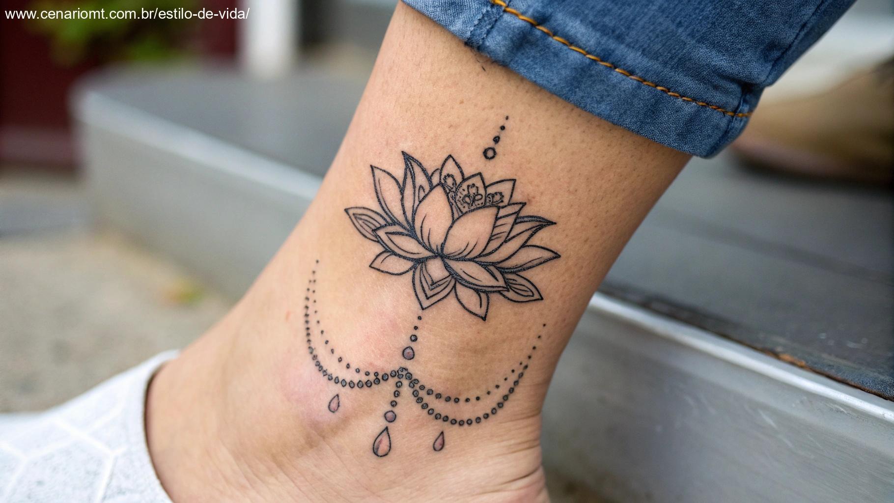 Tatuagem de flor de lótus, representando renovação e crescimento.