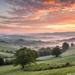imagem de um amanhecer tranquilo no campo simbolizando bênçãos e fé para a semana