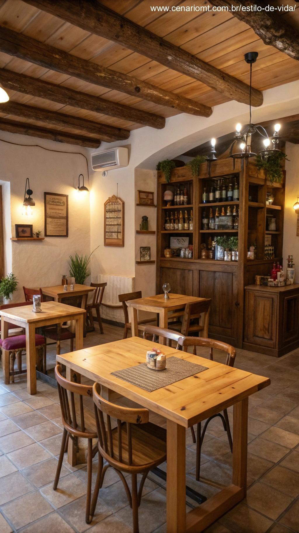 sala com móveis de madeira para um ambiente acolhedor e rústico