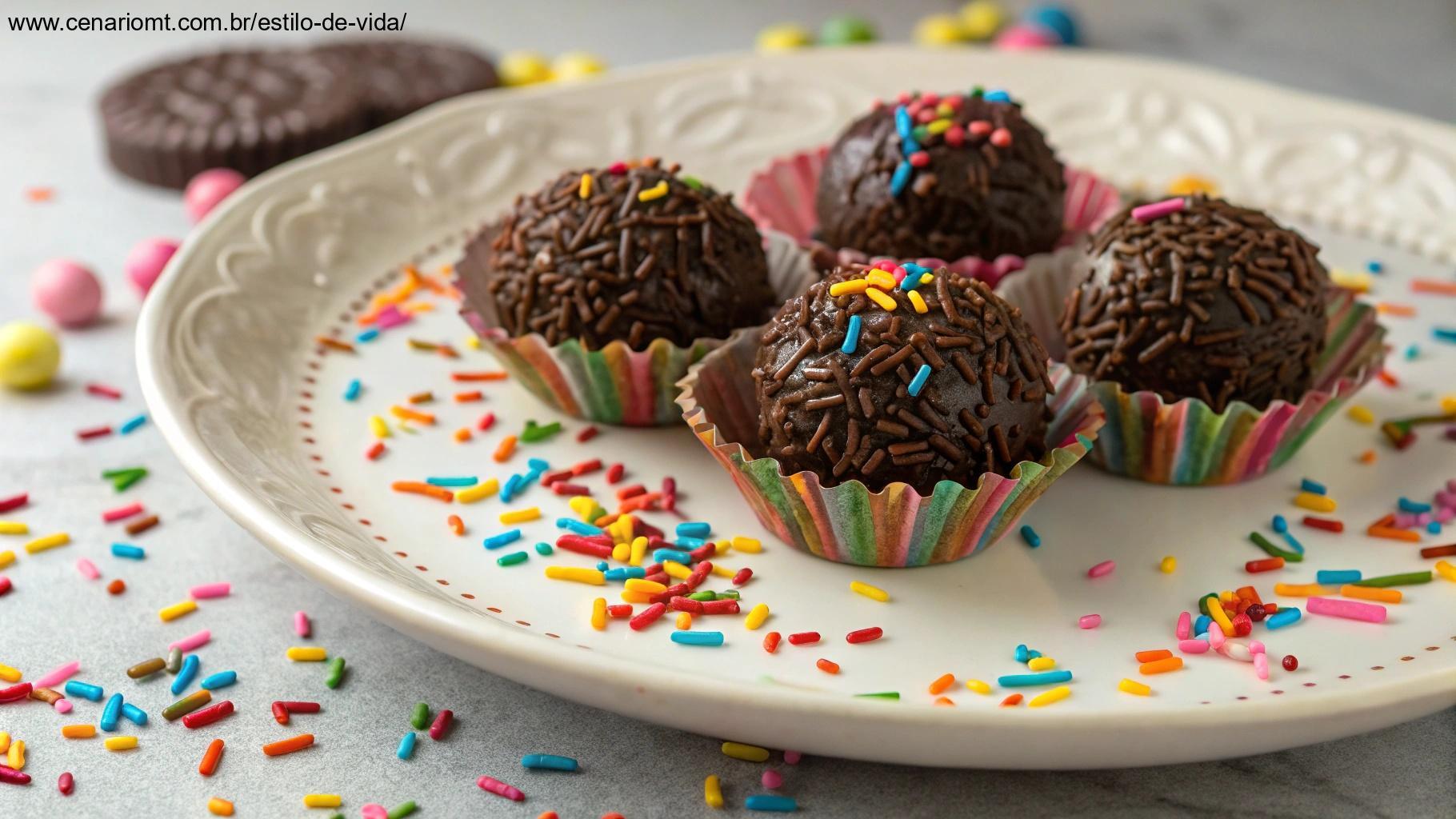 Brigadeiro tradicional brasileiro com confeitos coloridos