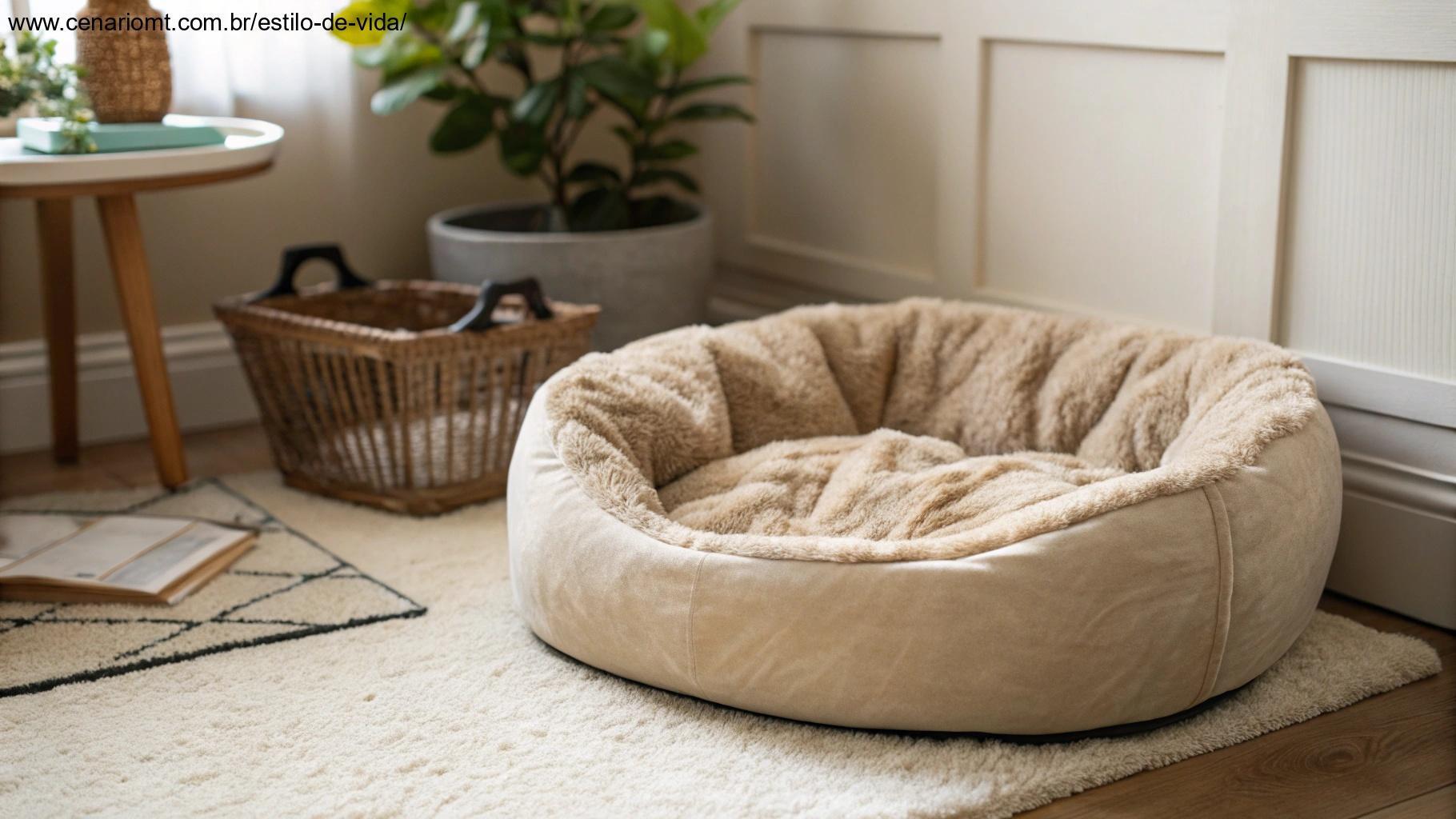 Cama luxuosa e macia para gatos em um canto aconchegante.