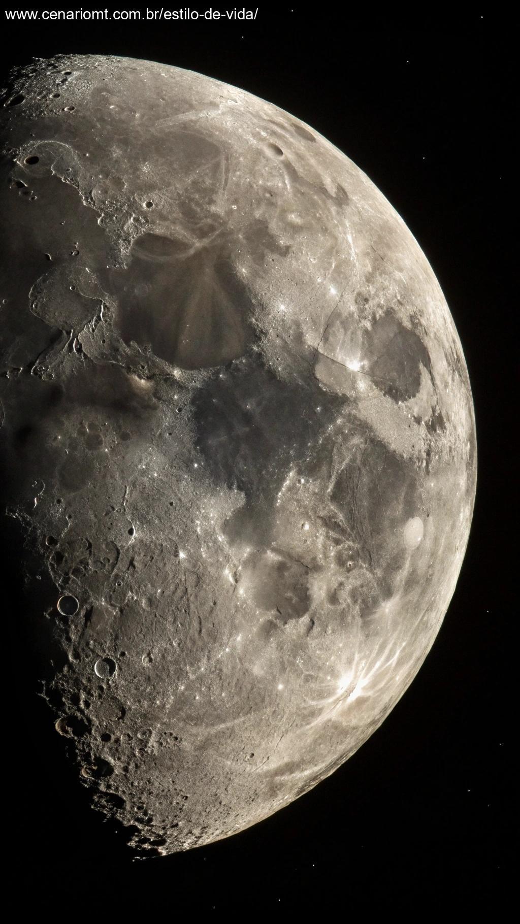 Vista aproximada da lua durante a fase da Lua Nova, destacando a ausência de iluminação visível