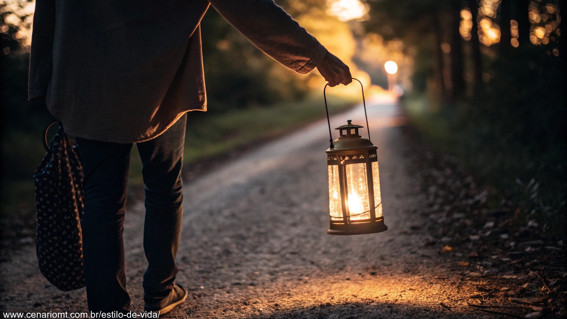 Pessoa segurando uma lanterna brilhante, iluminando o caminho, compartilhando luz onde quer que vá.