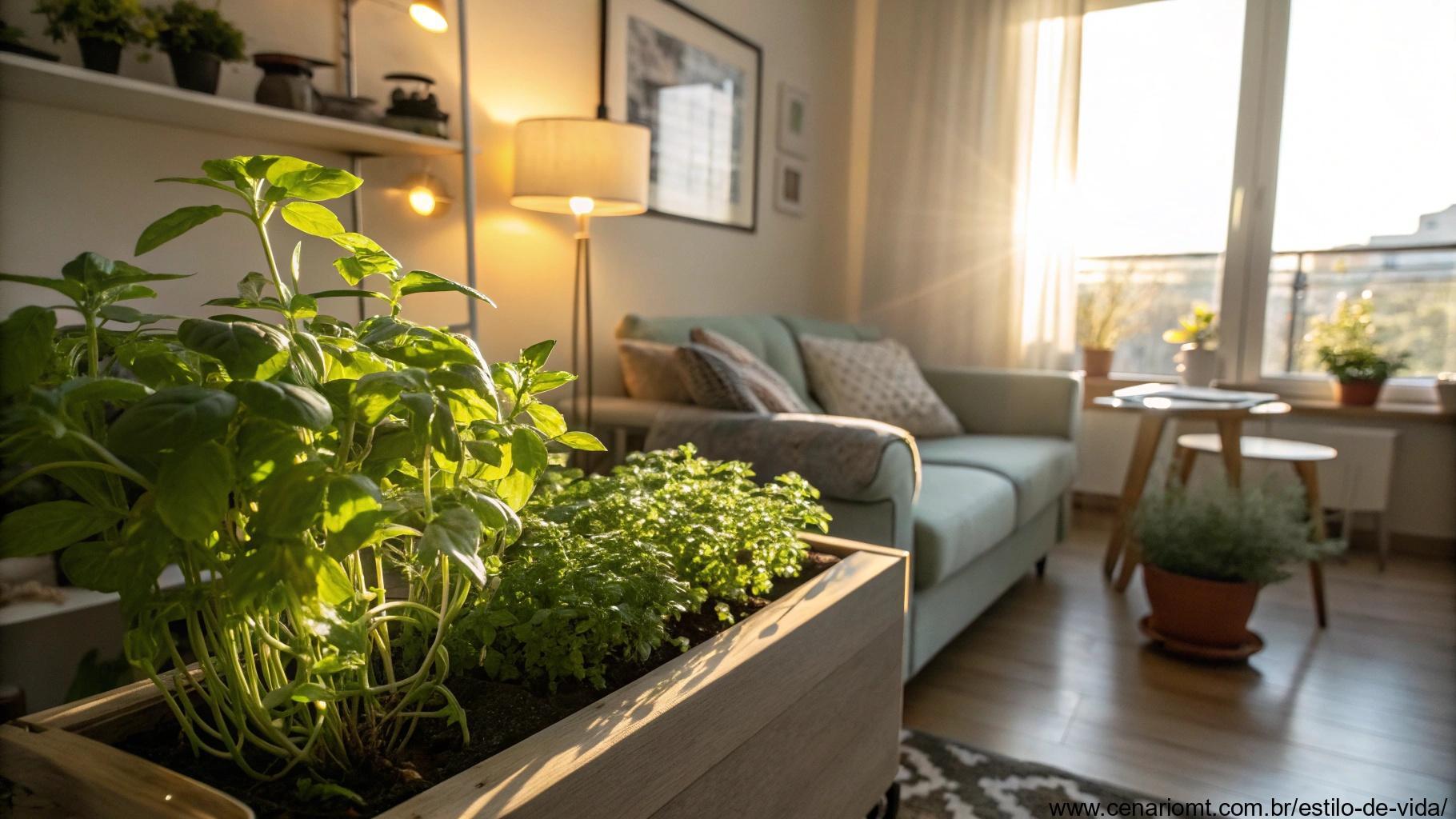 um apartamento aconchegante com uma horta interna de ervas e luz natural