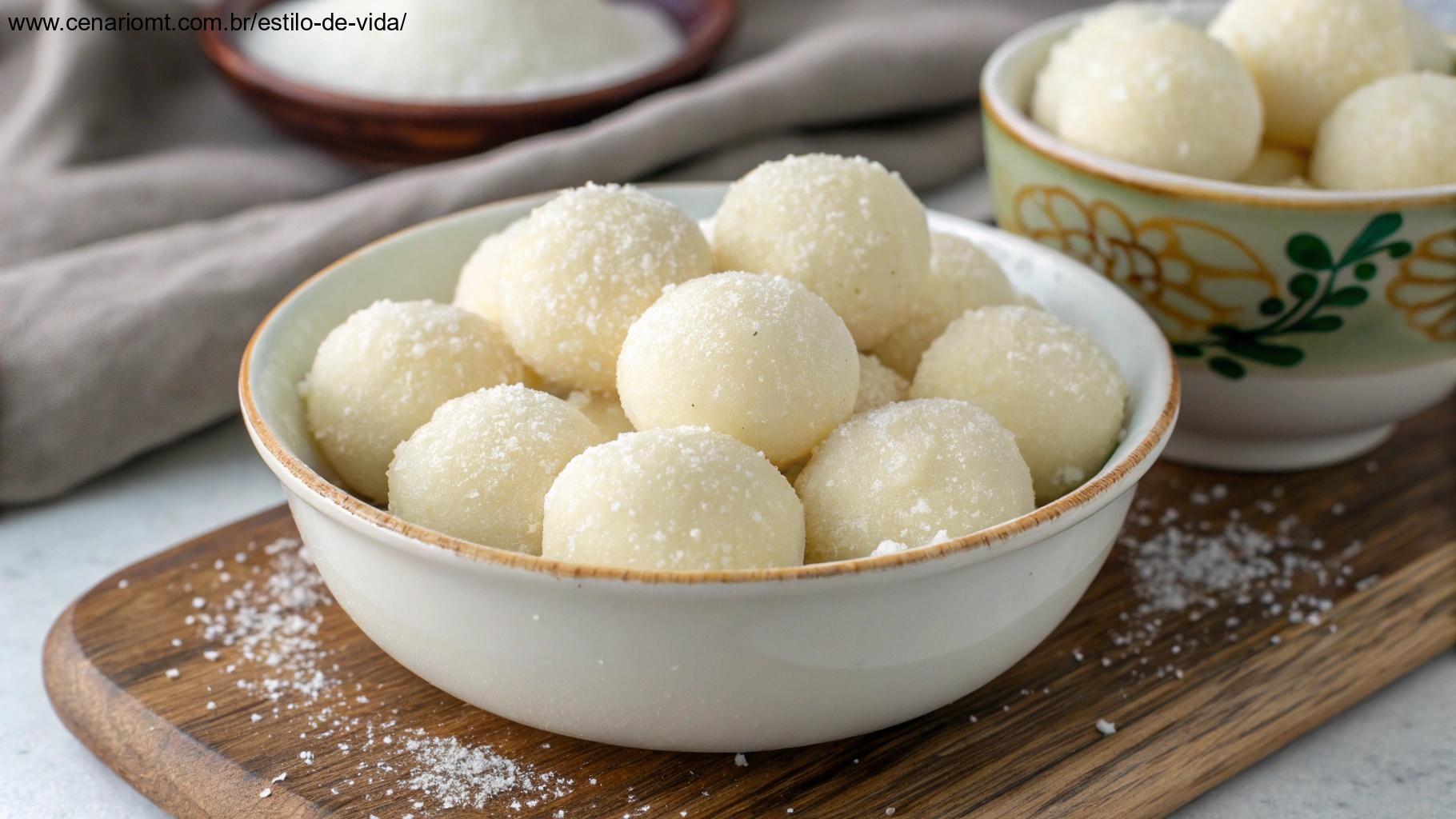 Docinhos de leite ninho, bolinhos doces e macios