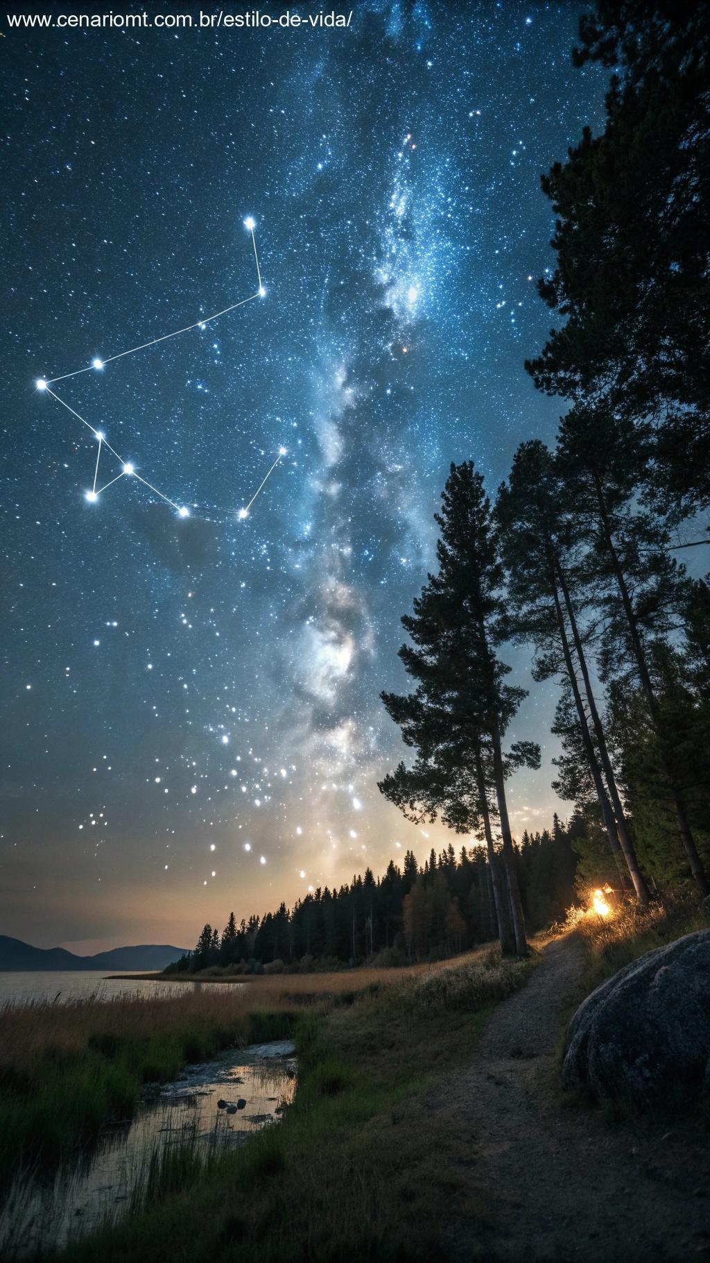 Cena noturna mística com a constelação de Aquário brilhando intensamente, cercada por uma aura sutil de energia, representando a influência única da lua nova em Aquário.