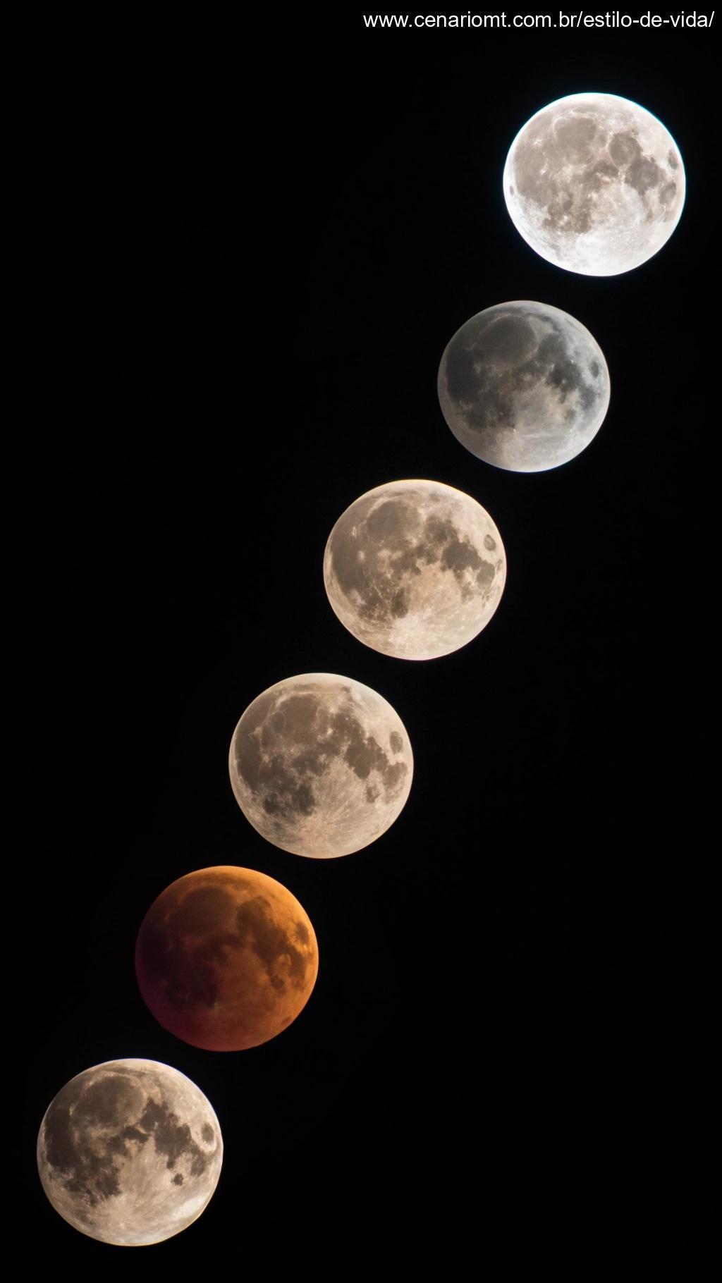 Representação visual das fases da lua ao longo de janeiro de 2025, começando com a Lua Nova