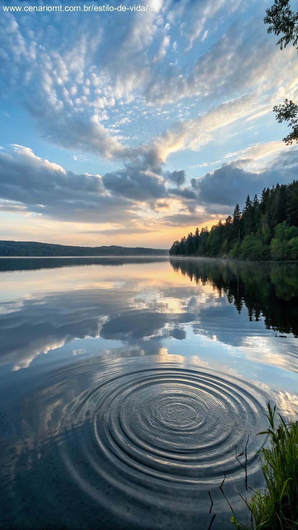 Ondas em um lago calmo, simbolizando como pequenas atitudes geram grandes mudanças.