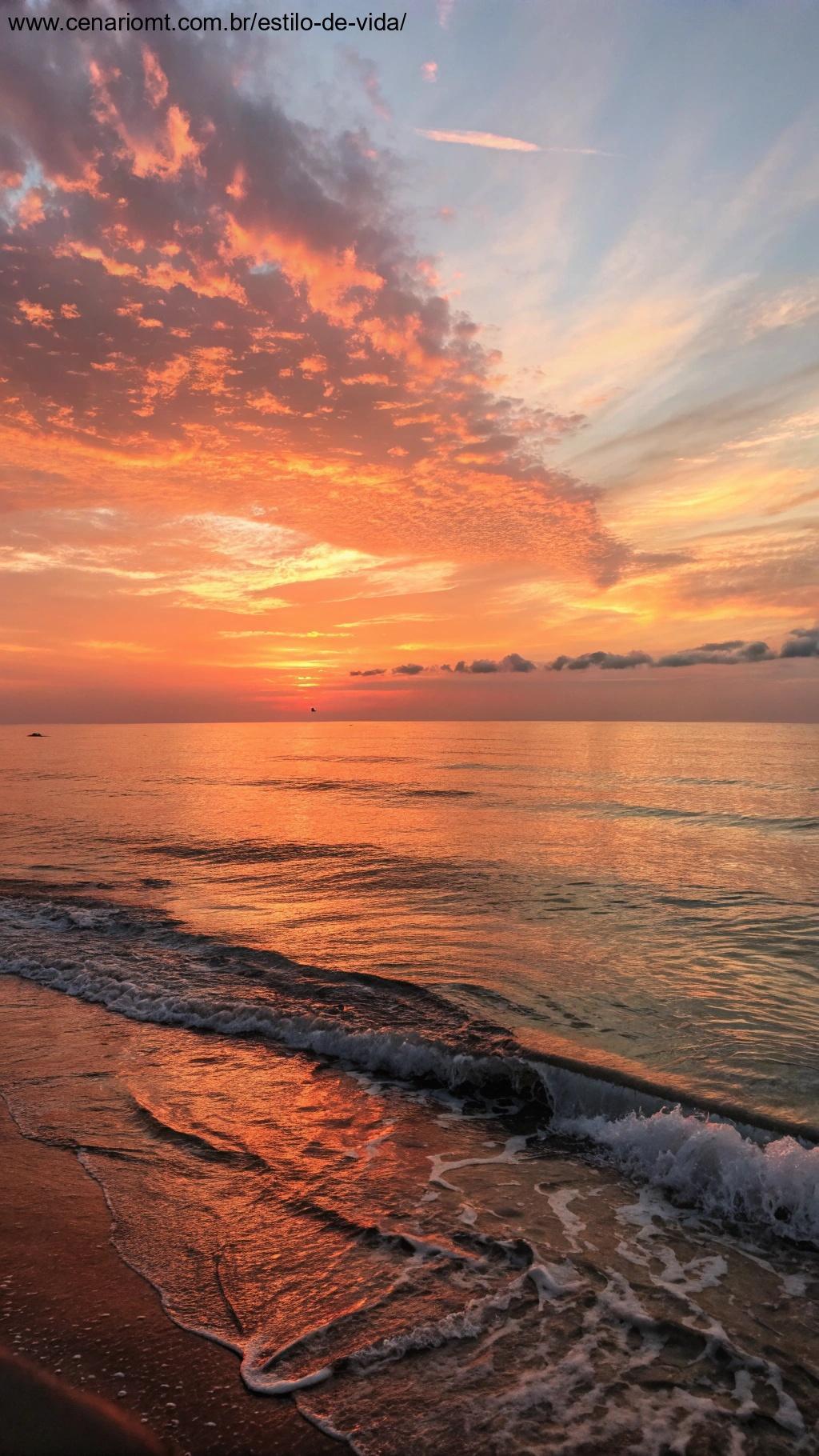 Um pôr do sol sereno refletindo no mar, expressando gratidão pelo novo mês.