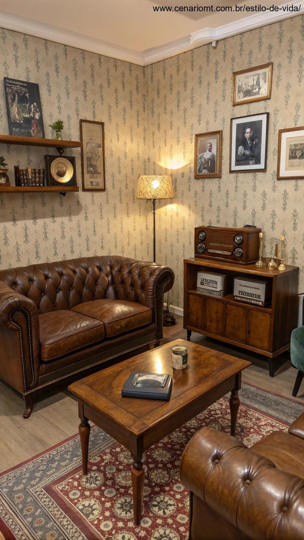 sala de estilo vintage com móveis retrô e decoração nostálgica