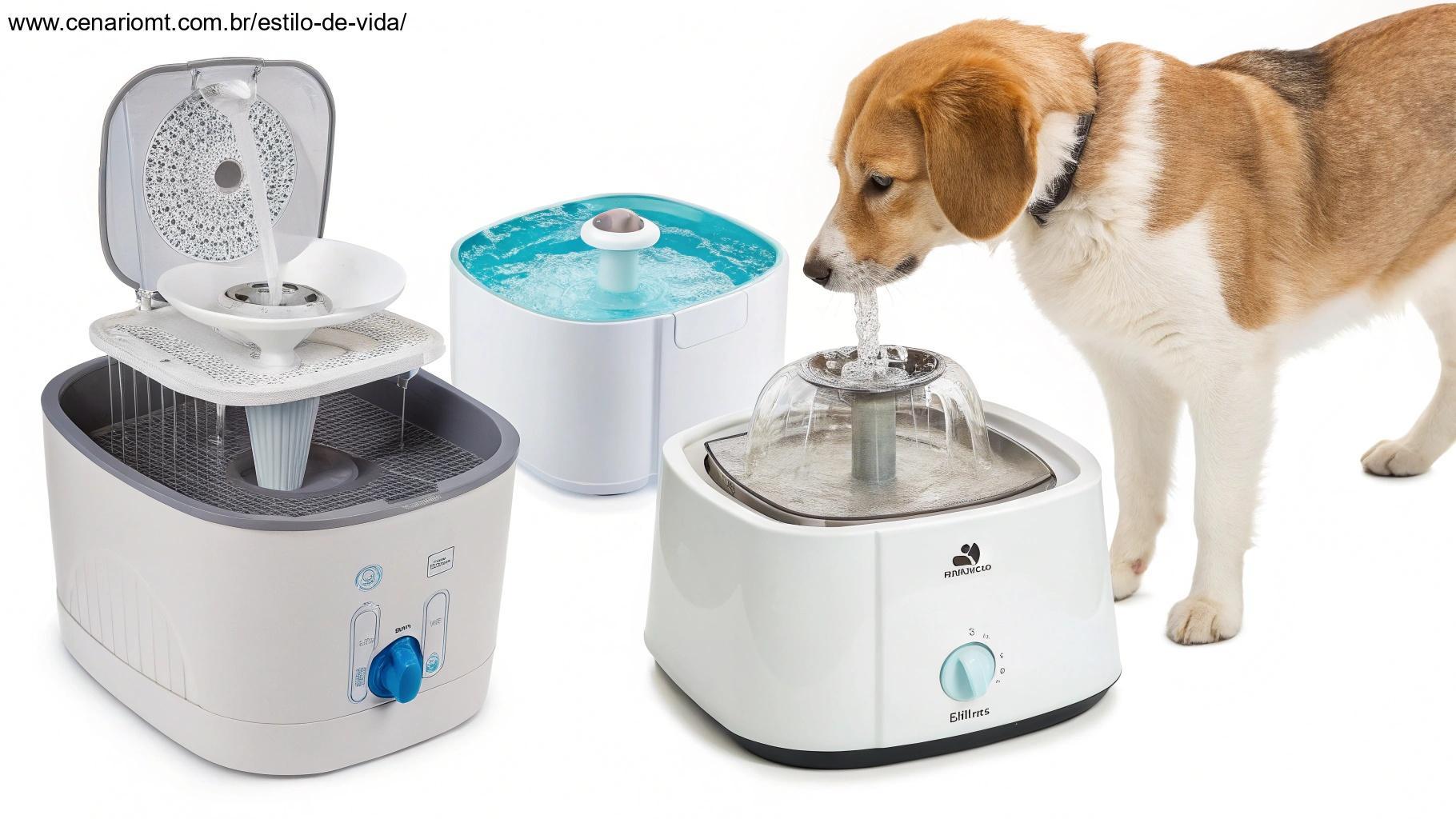 Vários modelos de fontes de água para pets