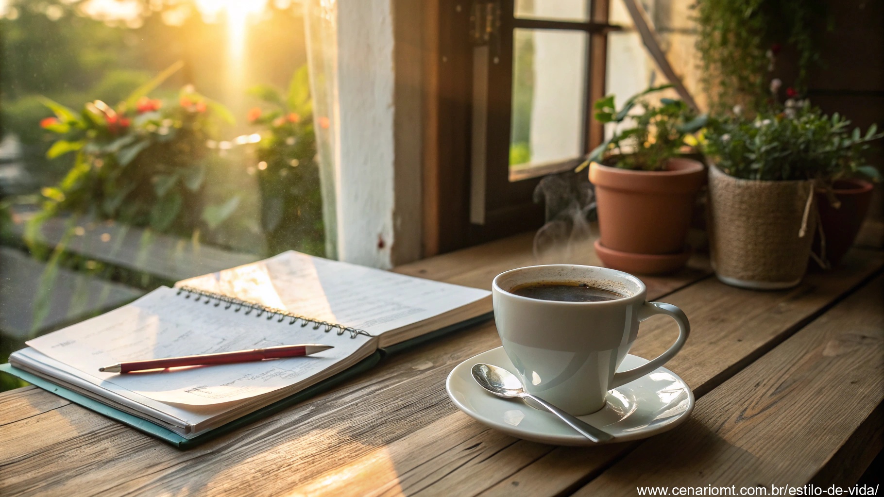 imagem de uma manhã de sábado com luz do sol, café e planejamento