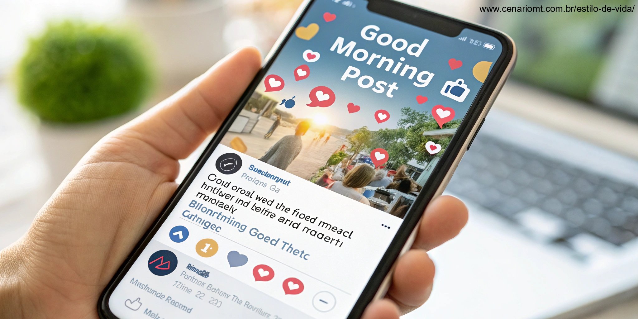 Tela de celular mostrando uma postagem de bom dia com muitos likes e comentários