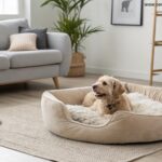 Cama confortável para cães em uma sala de estar moderna.