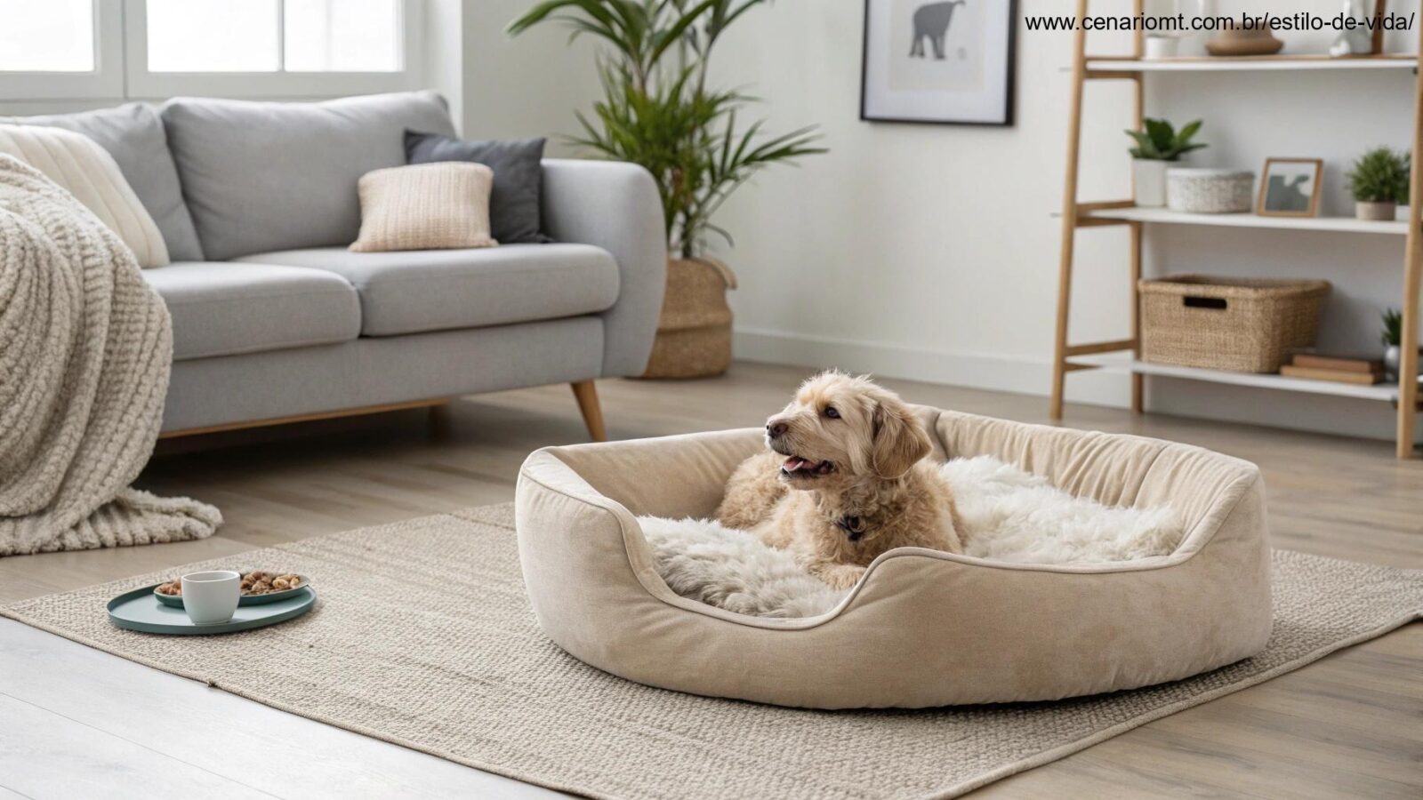 Cama confortável para cães em uma sala de estar moderna.