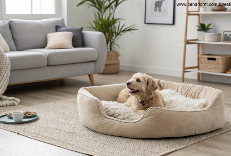 Cama confortável para cães em uma sala de estar moderna.