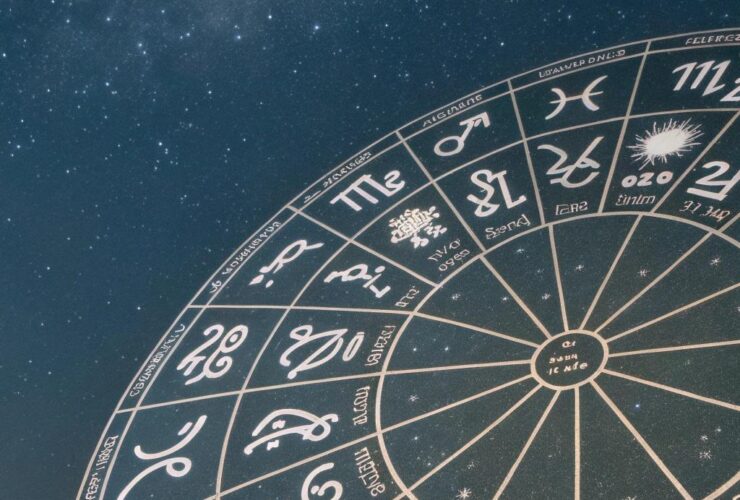 Mapa celestial com signos do zodíaco dispostos em círculo, destacando os dez signos mais teimosos