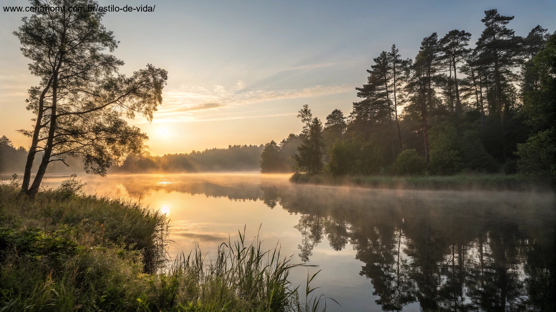 imagem de paisagem tranquila ao amanhecer com reflexões sobre o domingo