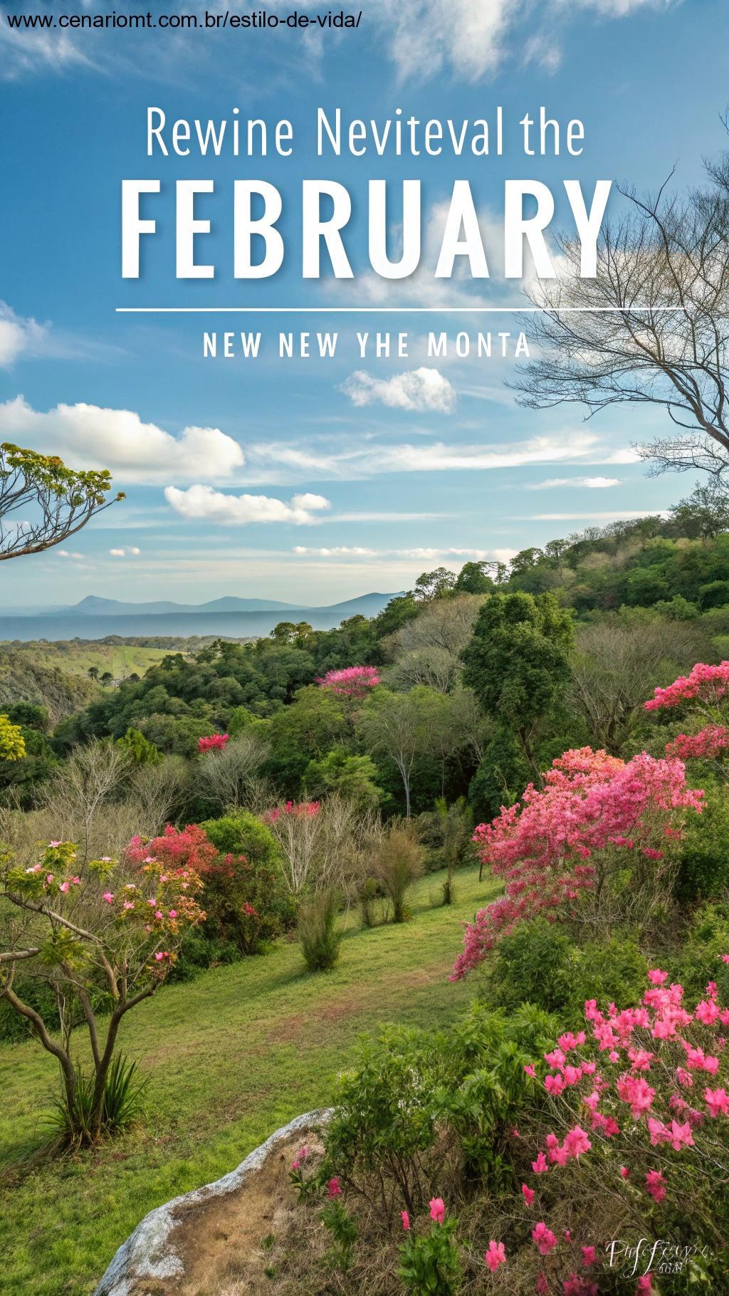 Paisagem natural revitalizante, com cores vibrantes e energia que simbolizam renovação para o mês de fevereiro.