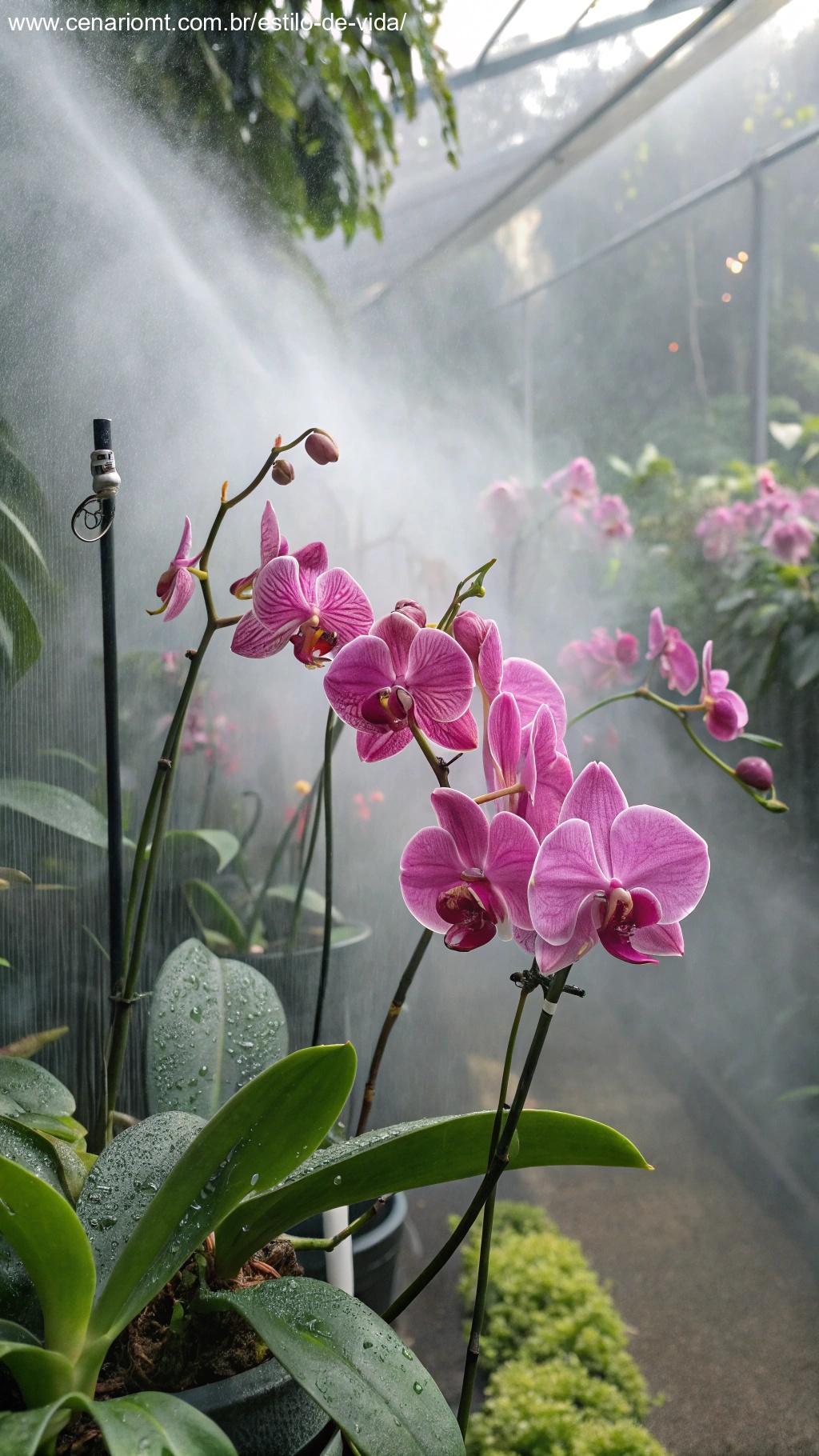 Umidificador posicionado próximo a plantas de interior, criando um ambiente nebuloso que imita condições tropicais