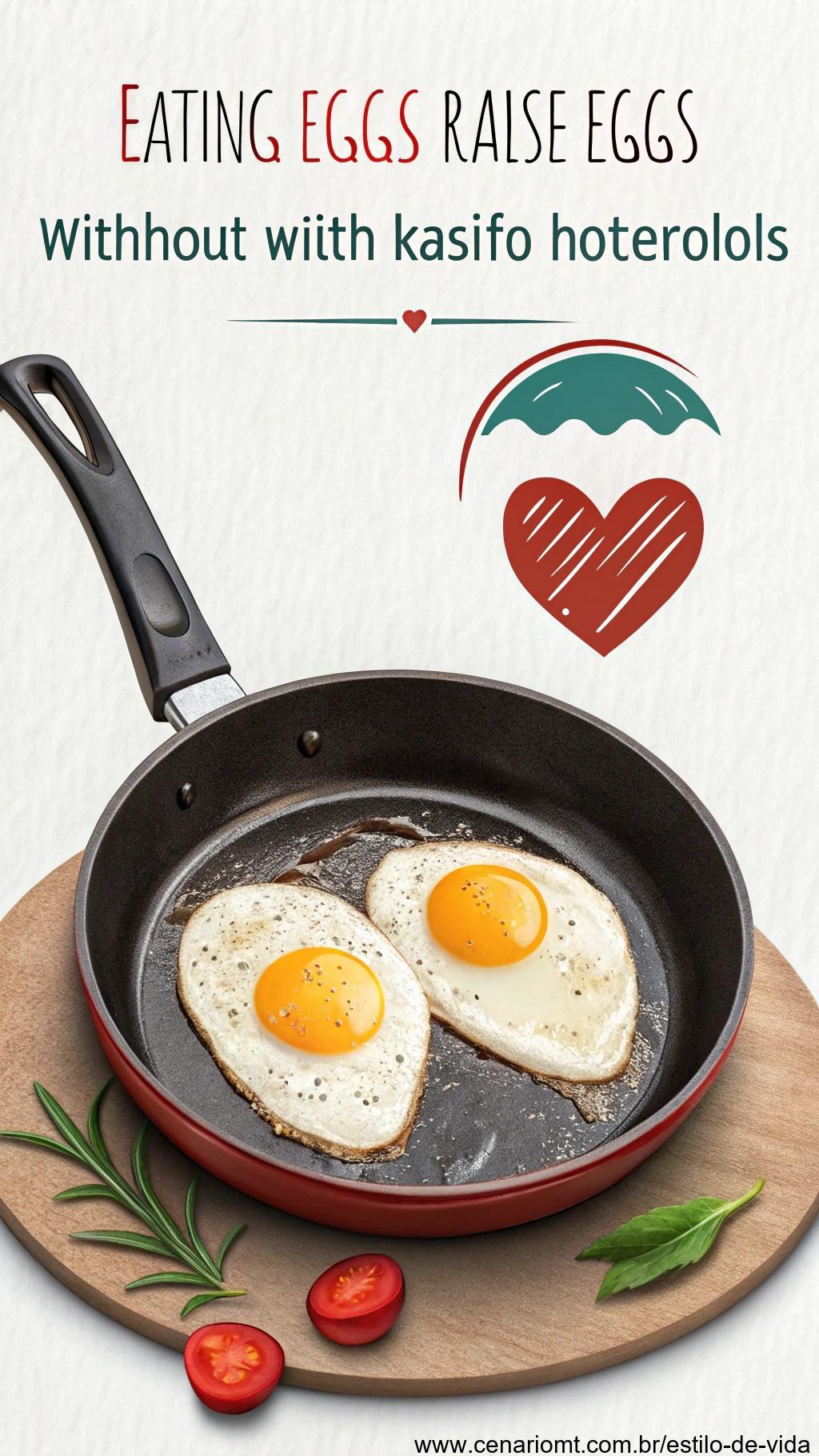 Panela com ovos e símbolo de colesterol.