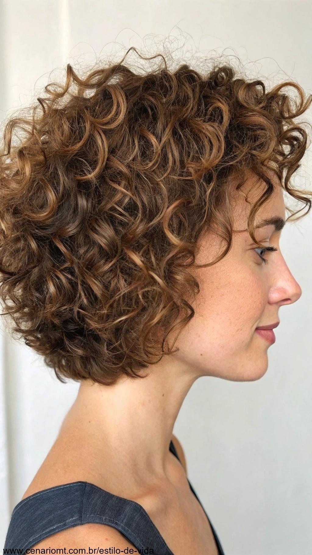 Corte cacheado em camadas destacando cachos naturais e volume.