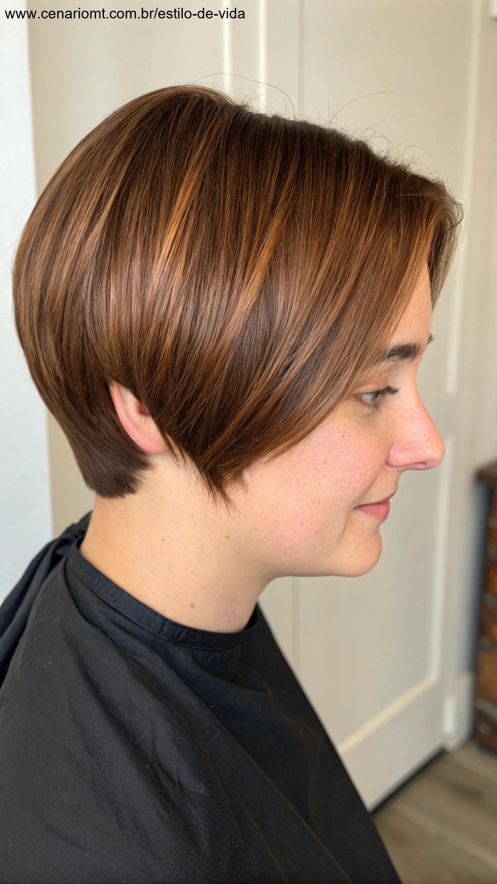 Pessoa com cabelo curto e saudável, mostrando menos danos e aparência mais brilhante.