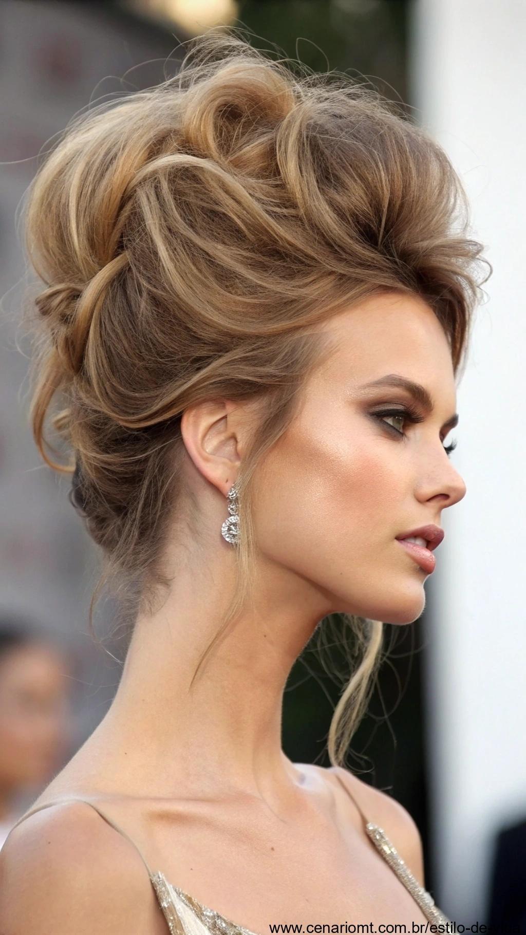 Penteado volumoso com raízes altas