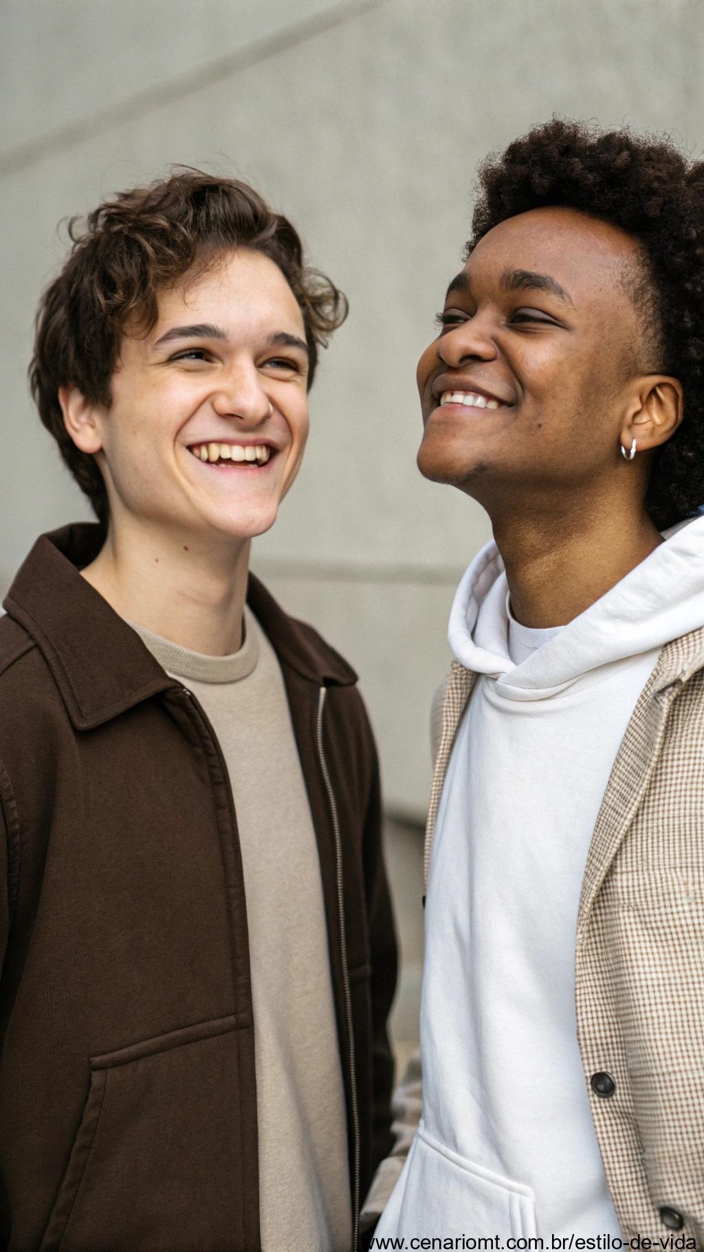 Duas pessoas, uma sorrindo e a outra parecendo invejosa, simbolizando o hábito de se comparar com os outros.