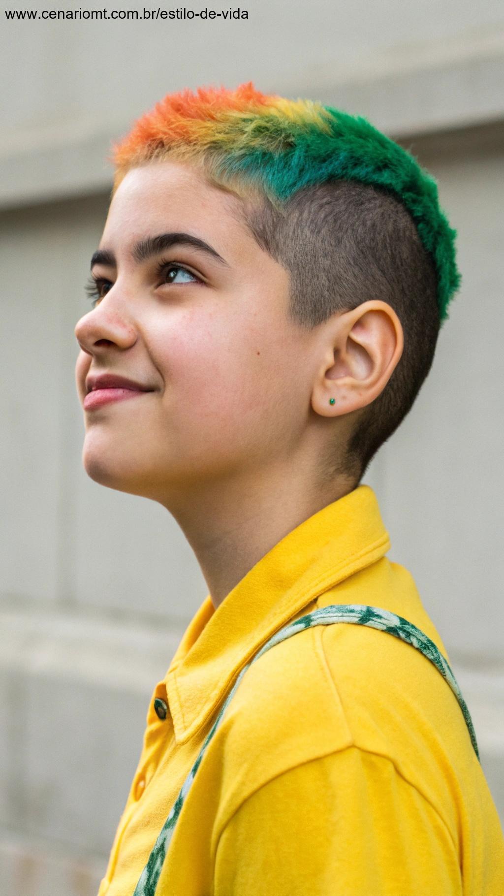 Pessoa com aparência jovem, usando um corte de cabelo curto que proporciona um visual mais jovem.
