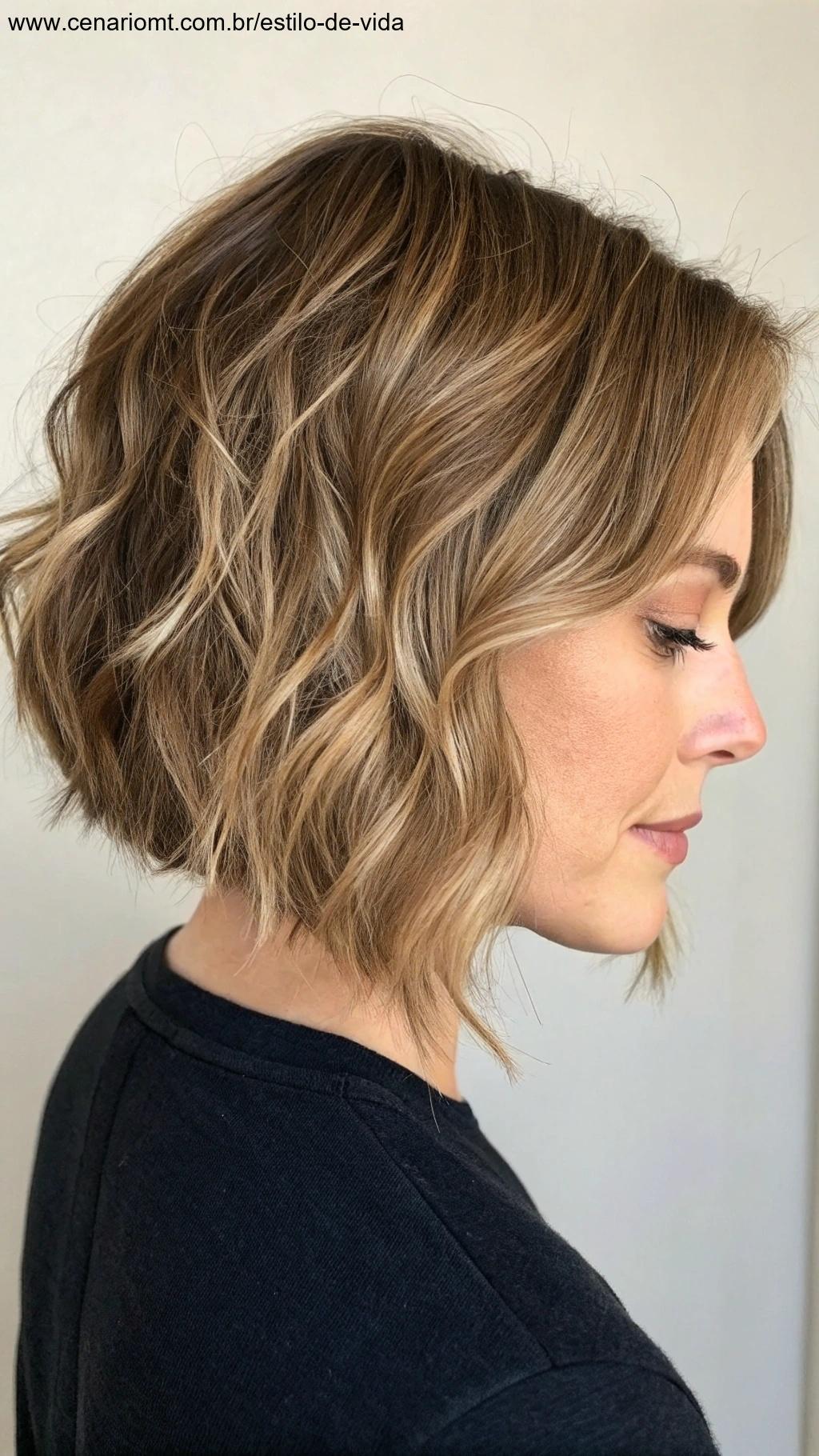 Bob texturizado com ondas suaves e camadas modernas.