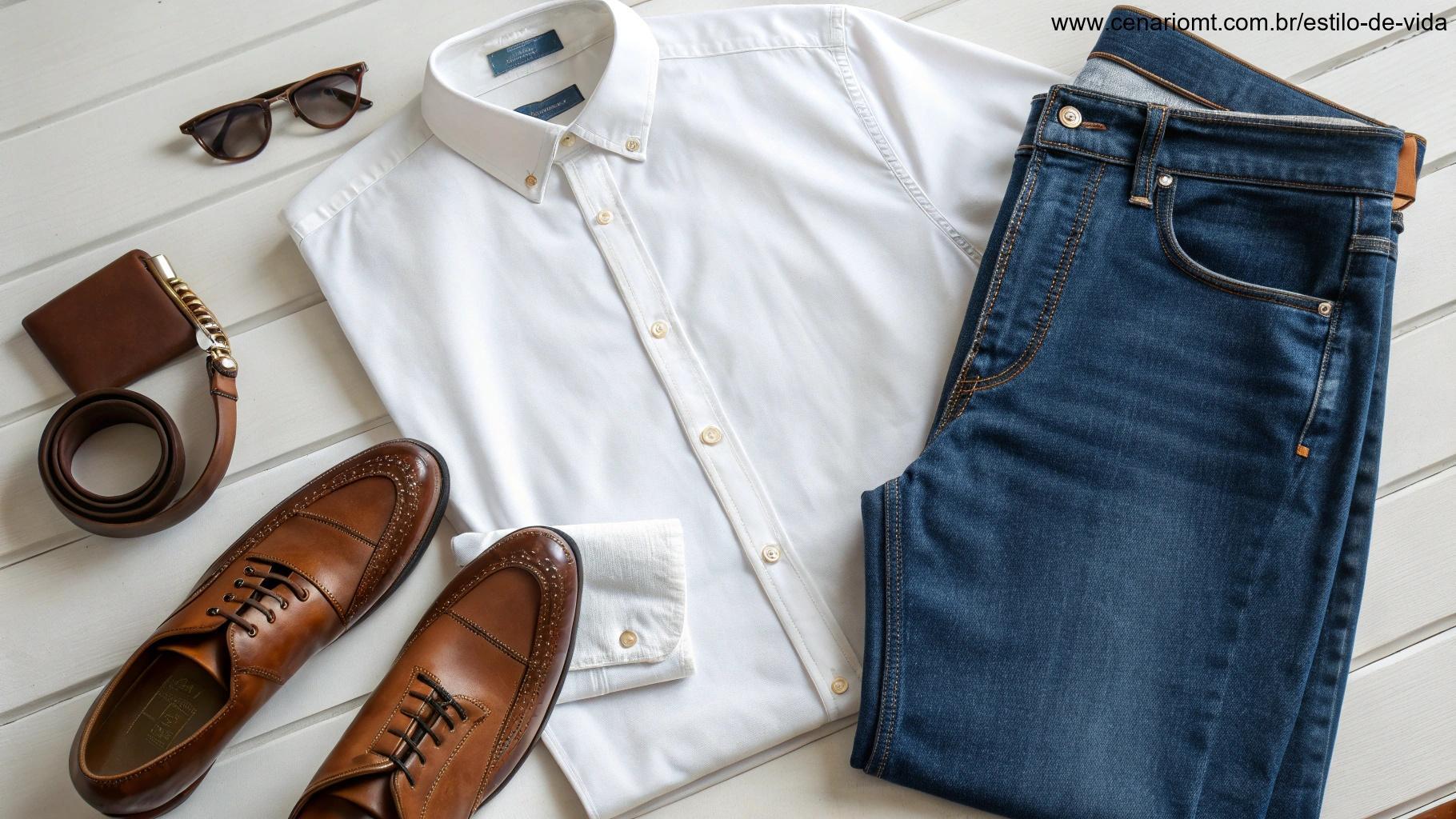 Camisa social combinada com jeans de cintura alta