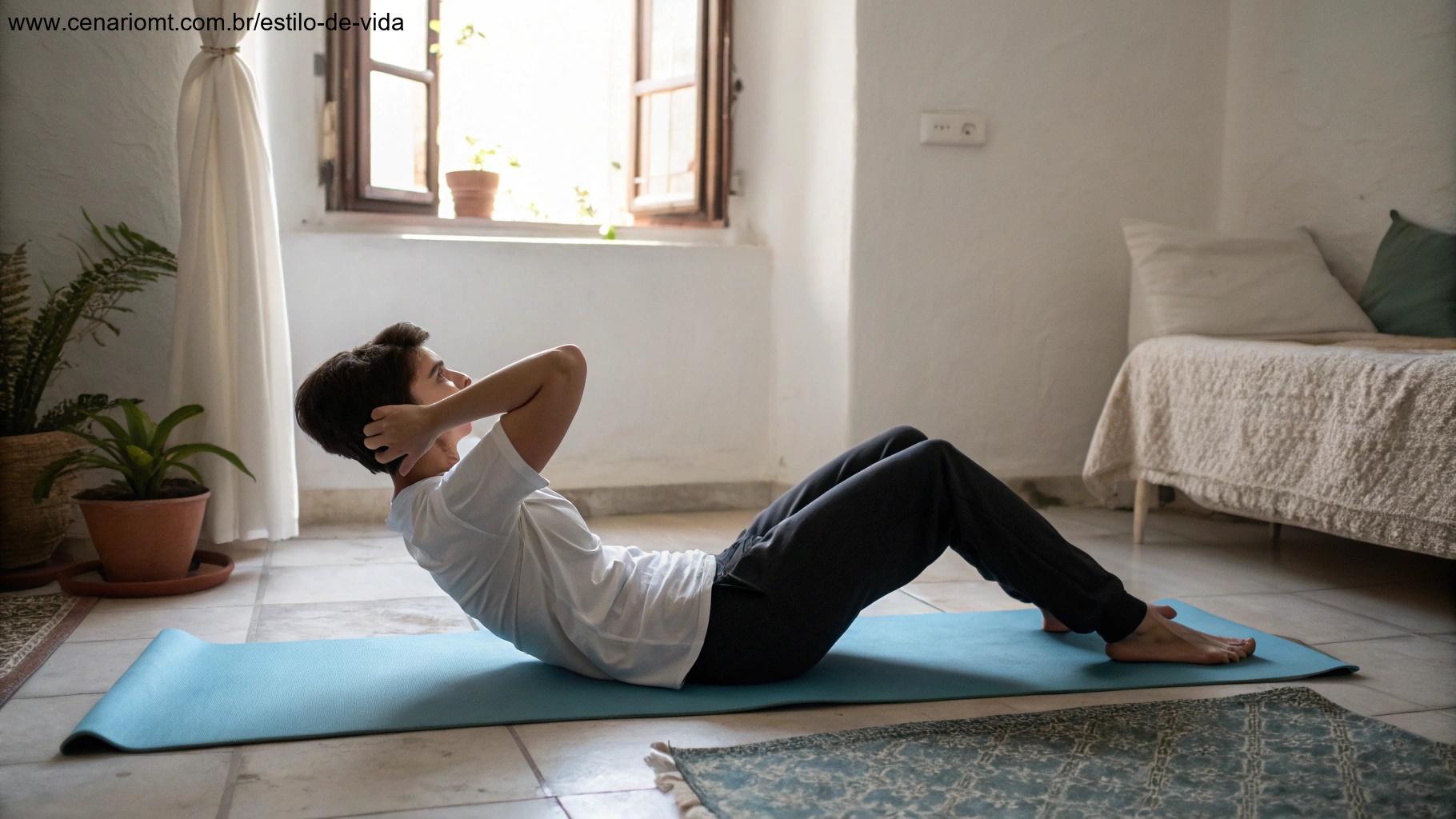 Pessoa fazendo abdominais para fortalecer o core.