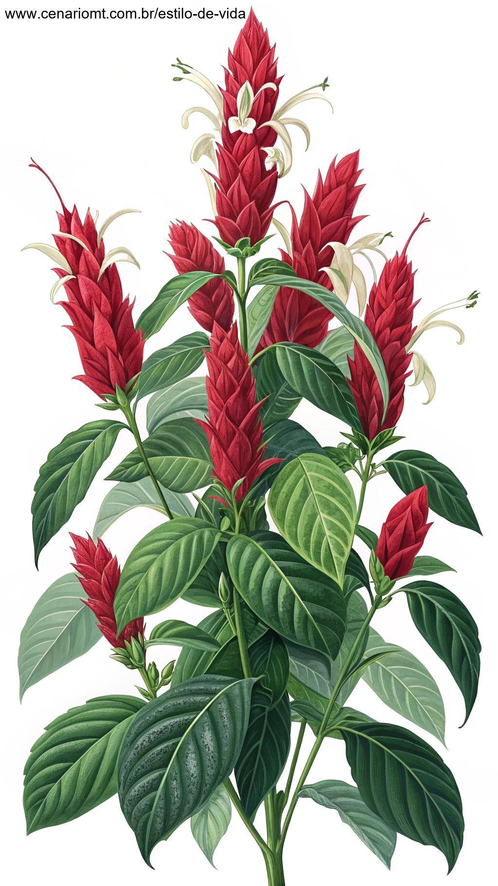 Planta Camarão-vermelho em flor com brácteas vermelhas que lembram camarões.