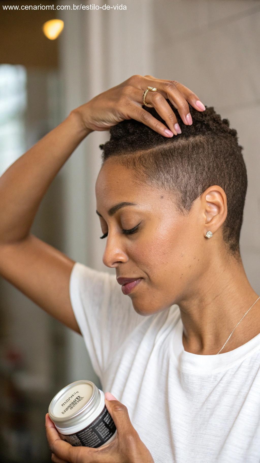 Finalizando o cabelo curto com pomada para brilho e definição.