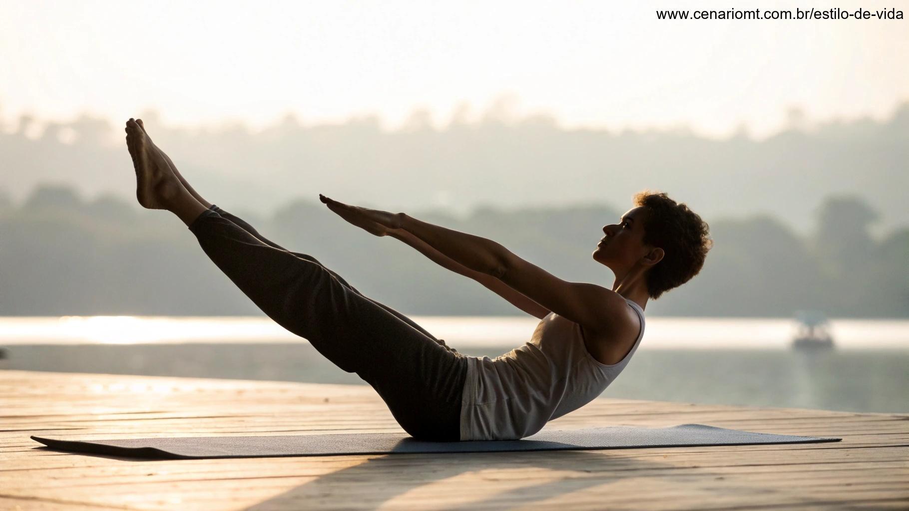 Pessoa fazendo yoga para fortalecer a musculatura abdominal.