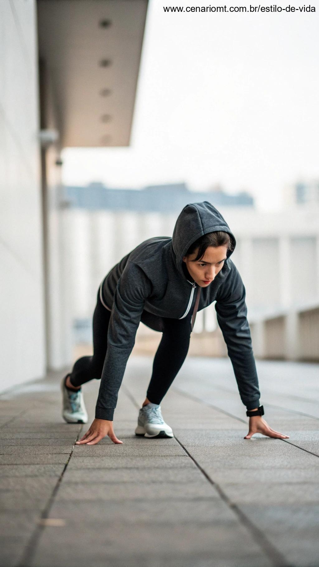 Pessoa com roupa de treino, começando a se exercitar, simbolizando a importância da consistência para alcançar metas.