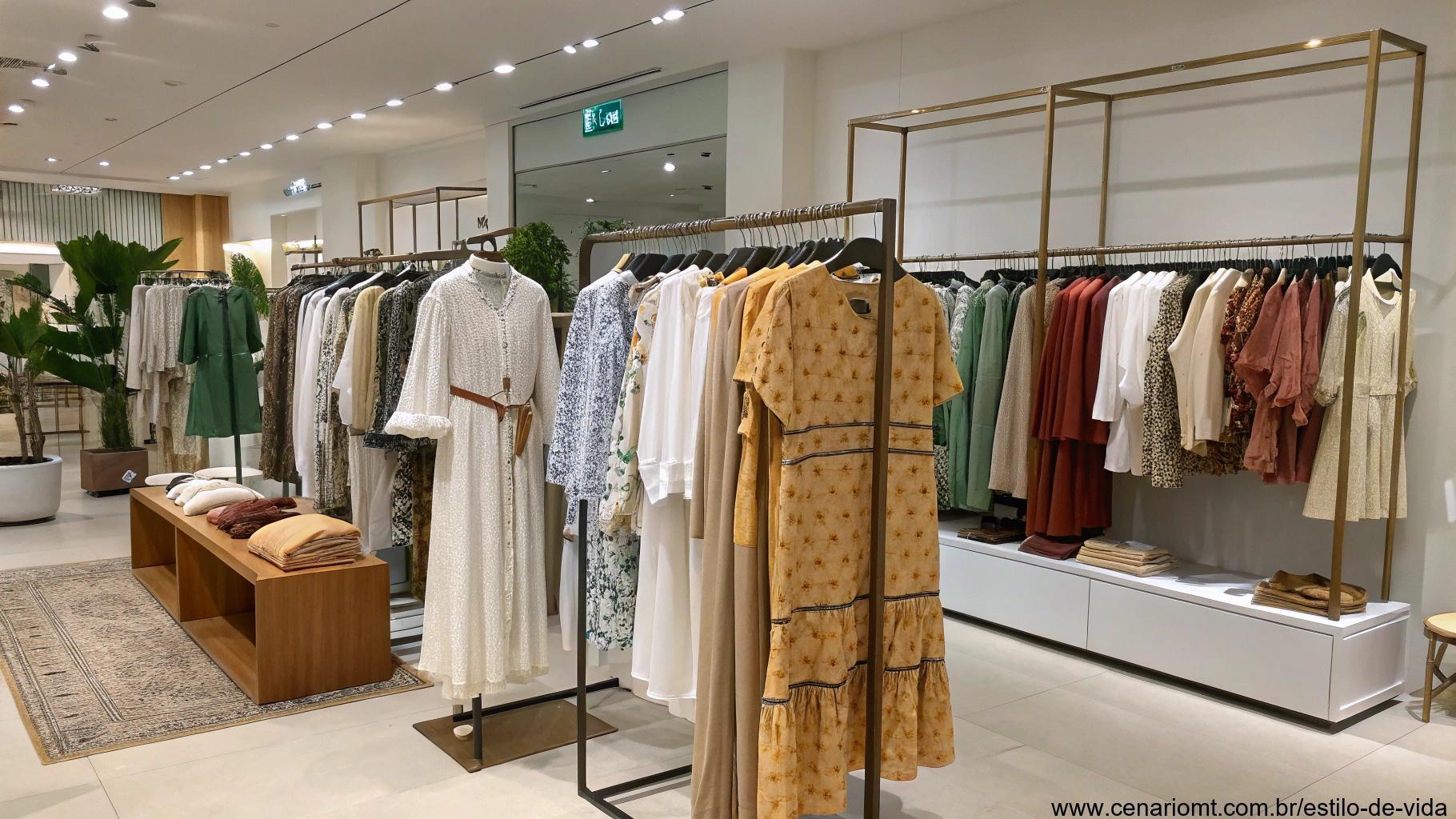 Roupas de marcas sustentáveis em uma boutique moderna