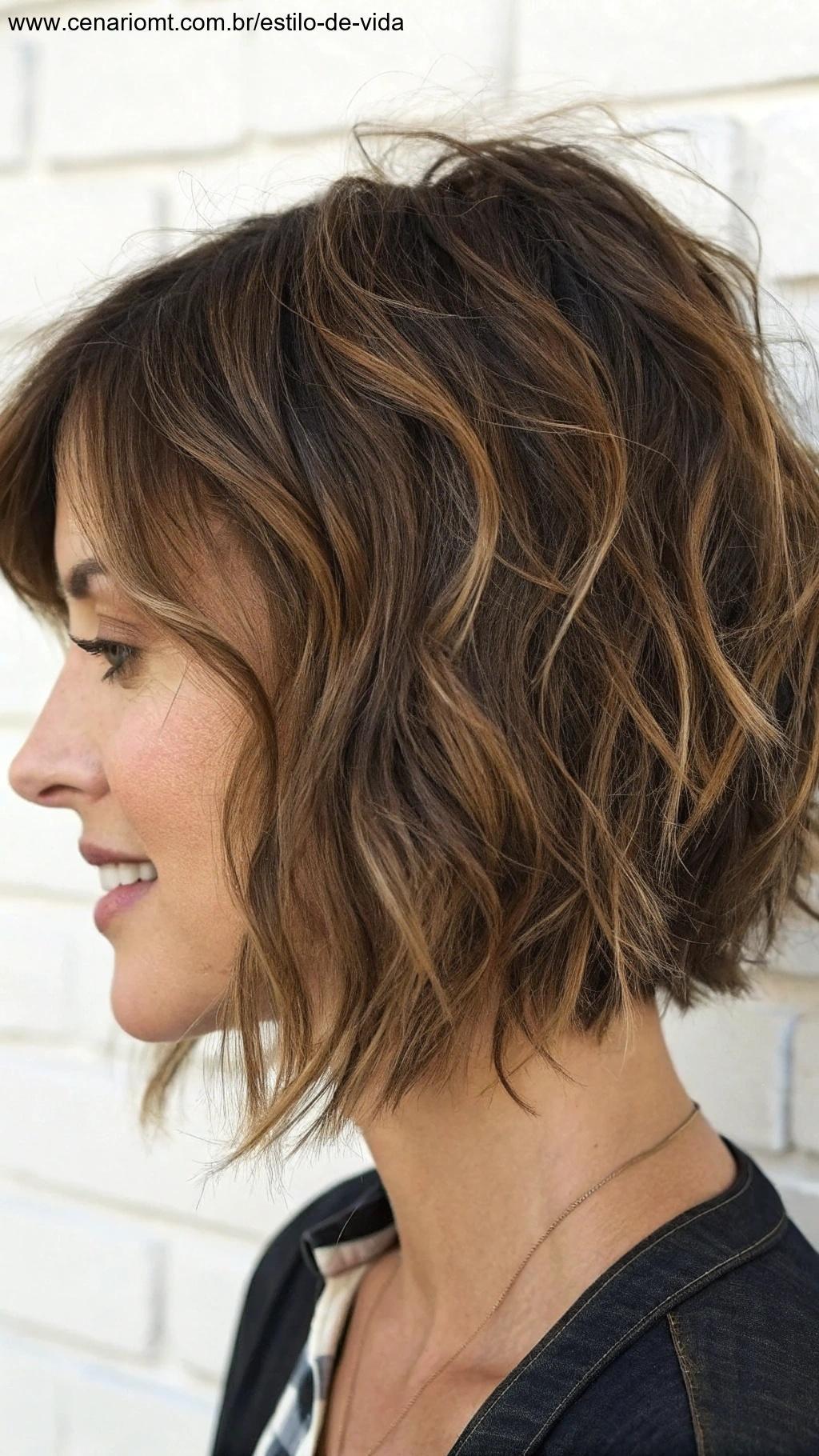 Shaggy bob com camadas despojadas e movimento natural.