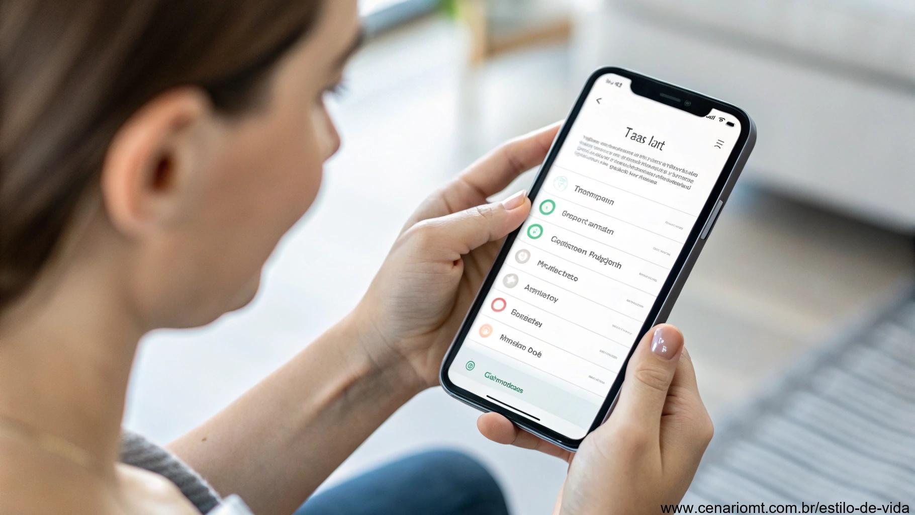 Pessoa usando um aplicativo de produtividade em seu celular