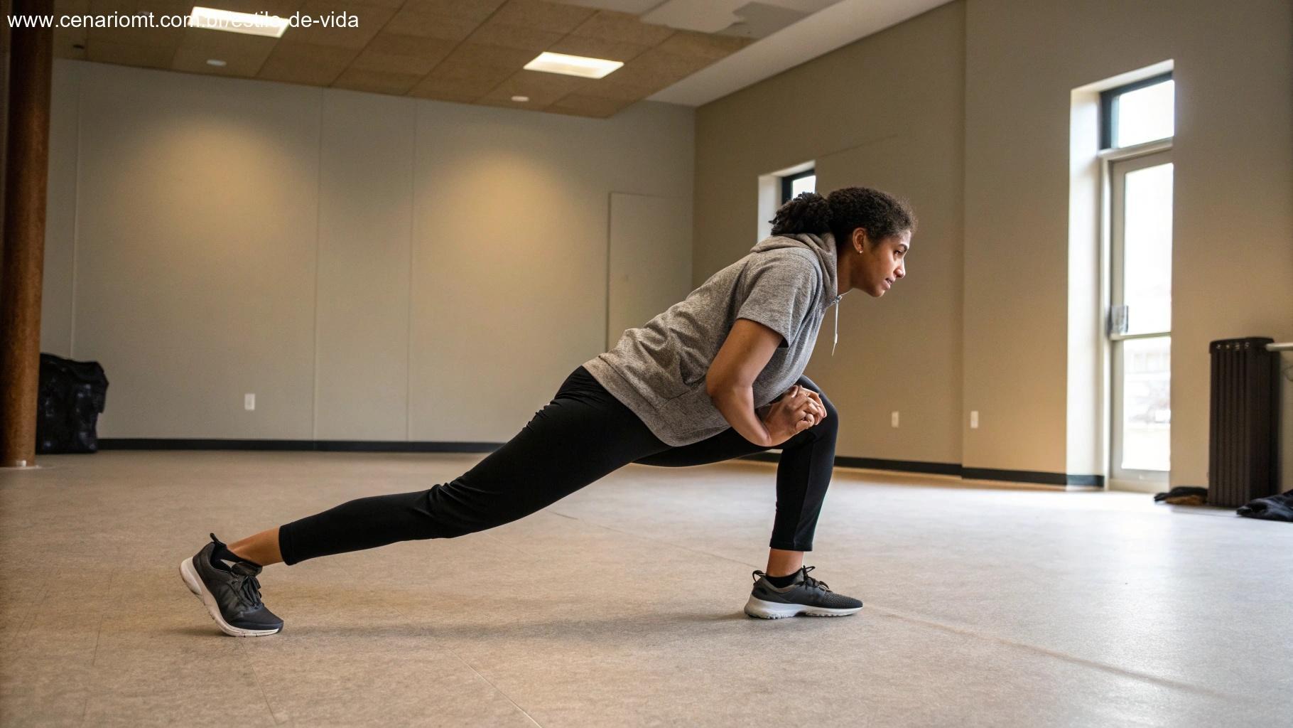 Pessoa fazendo lunges para tonificar pernas e glúteos.