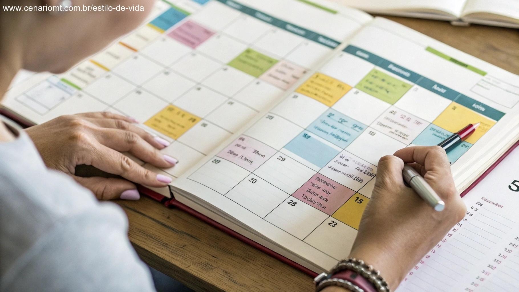 Calendário detalhado com tarefas planejadas para a semana