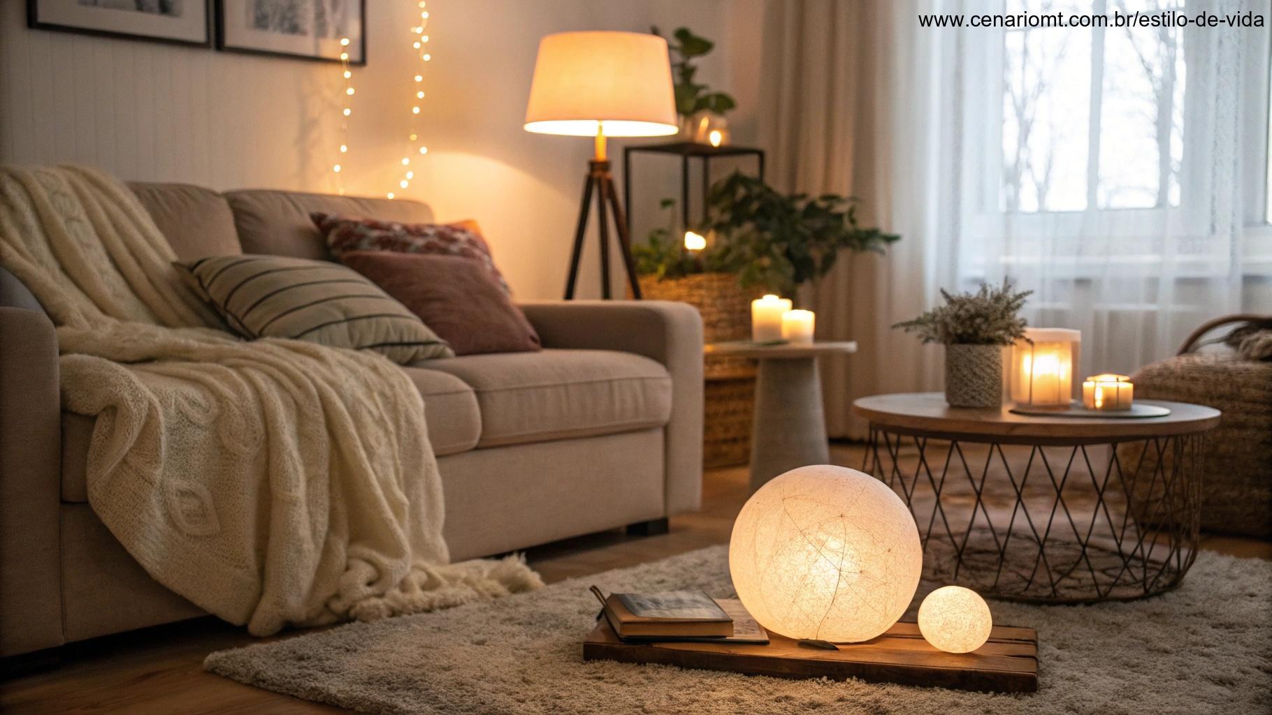 Sala com iluminação suave, evitando luz intensa ou dura.