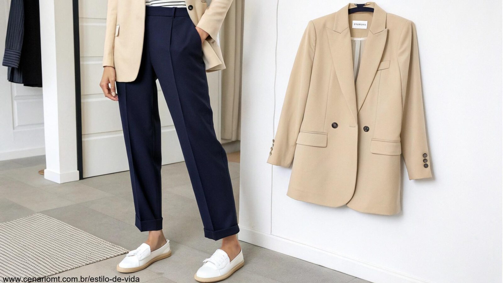 Look elegante para o trabalho, com blazer e calça de alfaiataria