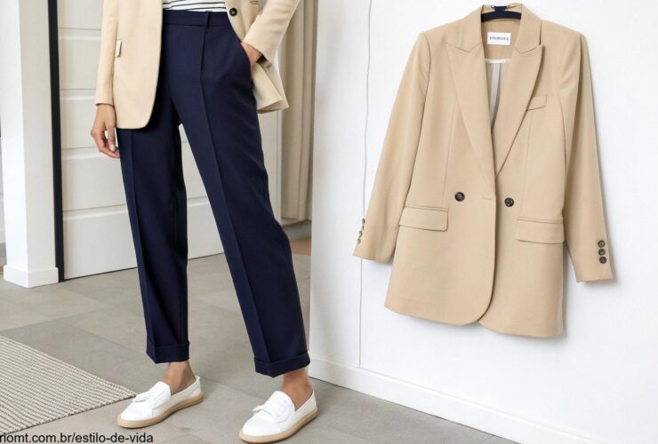 Look elegante para o trabalho, com blazer e calça de alfaiataria