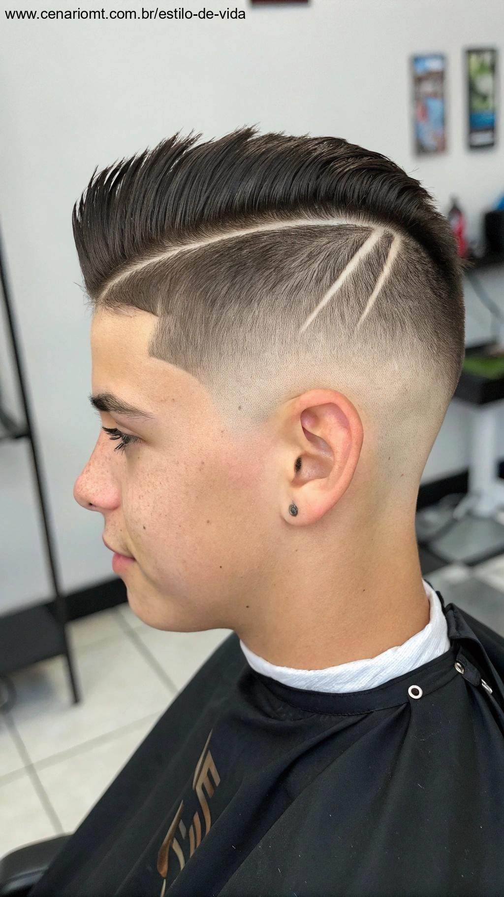 Corte undercut curto com linhas nítidas e contrastantes.